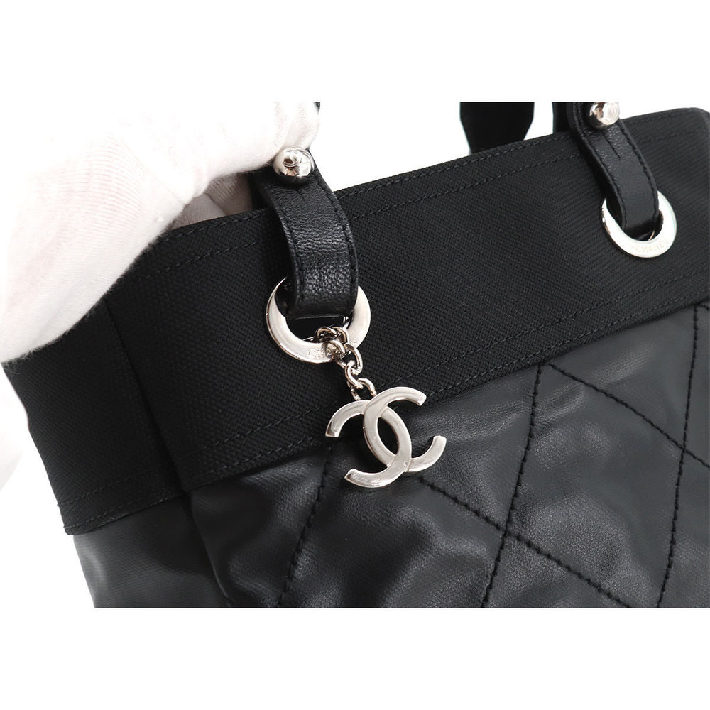 Chanel Paris Biarritz PM Tote Bag Pvc Nylon Leather Black - Picture 7 of 9